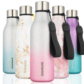 BJPKPK Insulated Water Bottles, 18 oz Stainless Steel Metal Water Bottle with Strap, BPA Free Leak Proof Jugs, Mugs, Flasks, Reusable Thermal Flasks for Sports & Travel, Orange