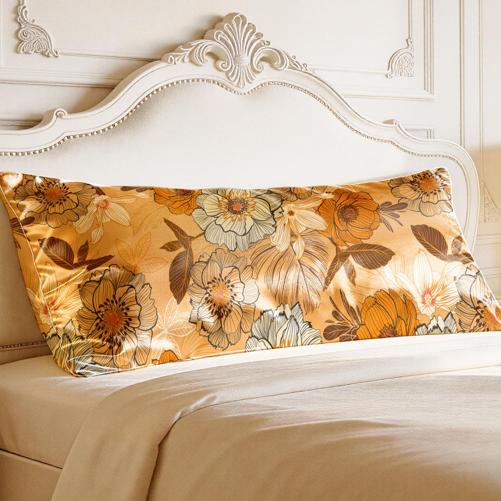 EXQ Home Silky Satin Pillowcase for Hair and Skin,Printed Pillow Cases Standard Size Set of 2 Satin Pillow Case 2 Pack with Envelope Closure(Ink Leaf, 20x26)