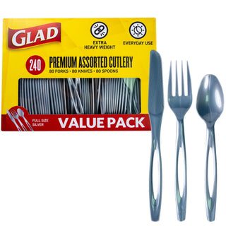 Glad Clear Disposable Cutlery Set with Heavy Duty Plastic Forks, Knives, and Spoons, Reusable Dishwasher Safe Plastic Utensils for Parties and Everyday Use, 240 Count