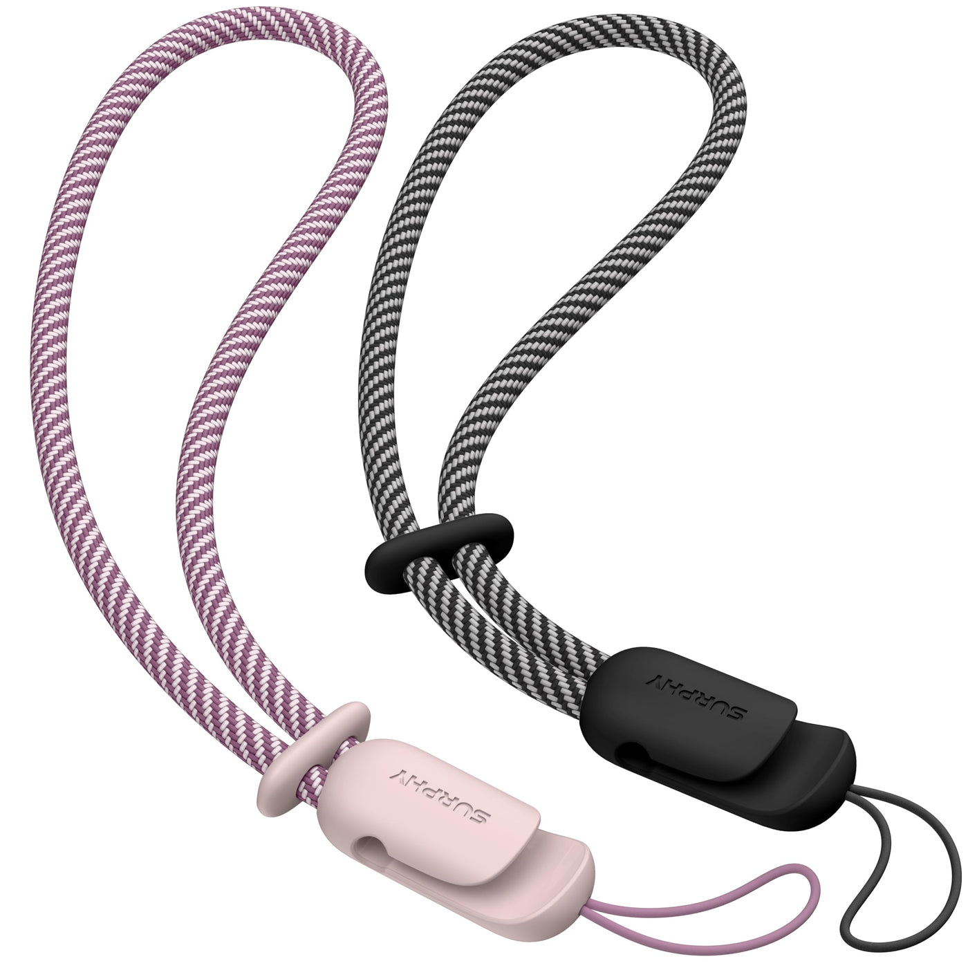 SURPHY 2 Pack Phone Lanyard for Cellphone Case, Phone Wrist Strap for Case, Cellphone Strap with 2-Color Braided, Charm Wrist Lanyard for Women and Men, Pink & Gray