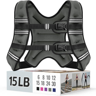 Zeerun Weighted Vest, 6lb/8lb/10lb/12lb/15lb/18lb/20lb/24lb/30lb for Men Women, Reflective Stripe Adjustable Buckle, Comfortable Durable Rucking Vest for Walking Running Strength Training