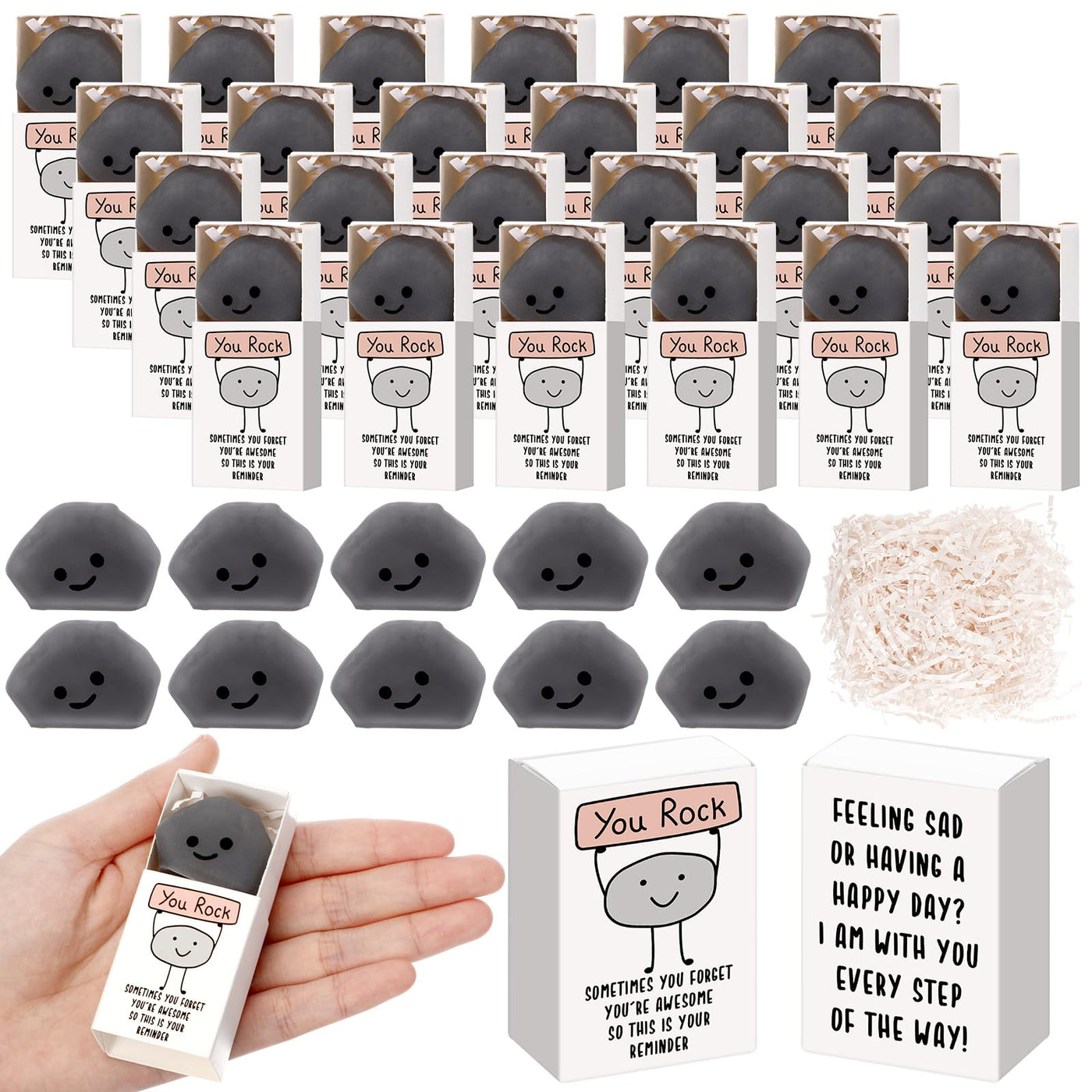 Wettarn 75 Sets Appreciation Gifts Cute Stress Balls with Support Boxes Bulk Party Favors for Employee Coworker Team Group Stuffers Office Prizes Positive Desk Decor