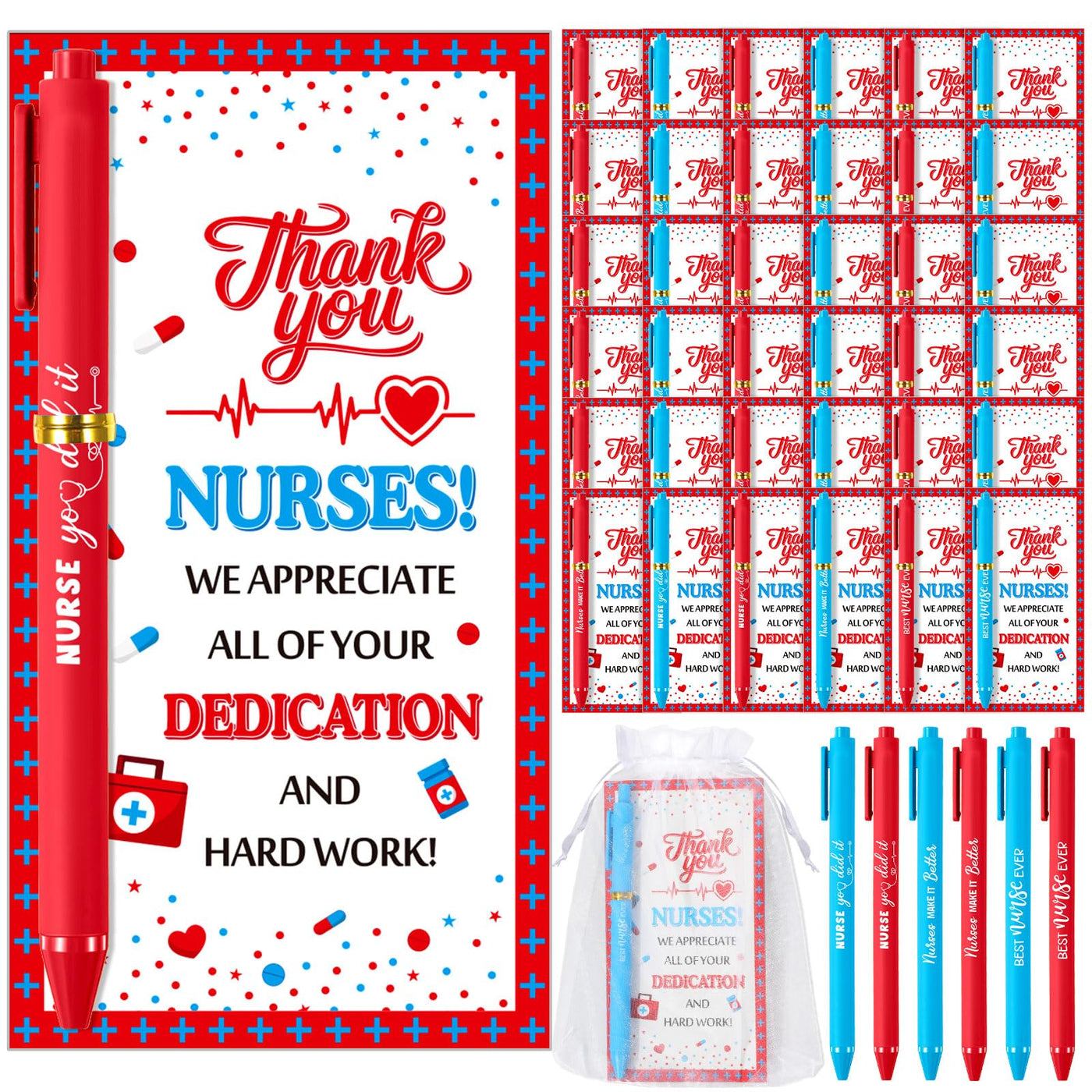 Marspark 30 Set Welcome Back to School Gifts Bulk Ballpoint Pens and Greeting Cards Set with Bags Twist Ties Composition First Day of School Gifts for Teacher Student Classroom Party Favors Supplies