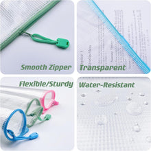 A4(9"x 13")-Mesh Zipper Pouch Plastic Zipper File Zip Document Folders for Office Supplies Travel Bags,6-Pcs,Multicolor