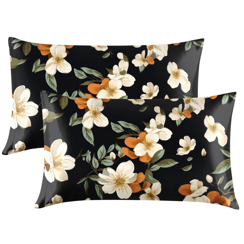 EXQ Home Silky Satin Pillowcase for Hair and Skin,Printed Pillow Cases Standard Size Set of 2 Satin Pillow Case 2 Pack with Envelope Closure(Ink Leaf, 20x26)