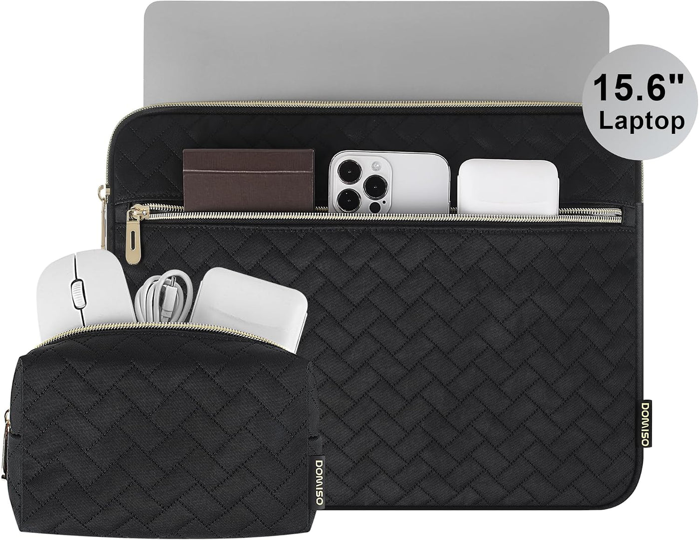 DOMISO 15.6 inch Laptop Sleeve for MacBook Air M3 15 inch Laptop Case 15.6 inch Compatible with MacBook Air 15 inch Plus 15 MacBook Pro Protective Computer Sleeve 15 inch with Small Case,Black