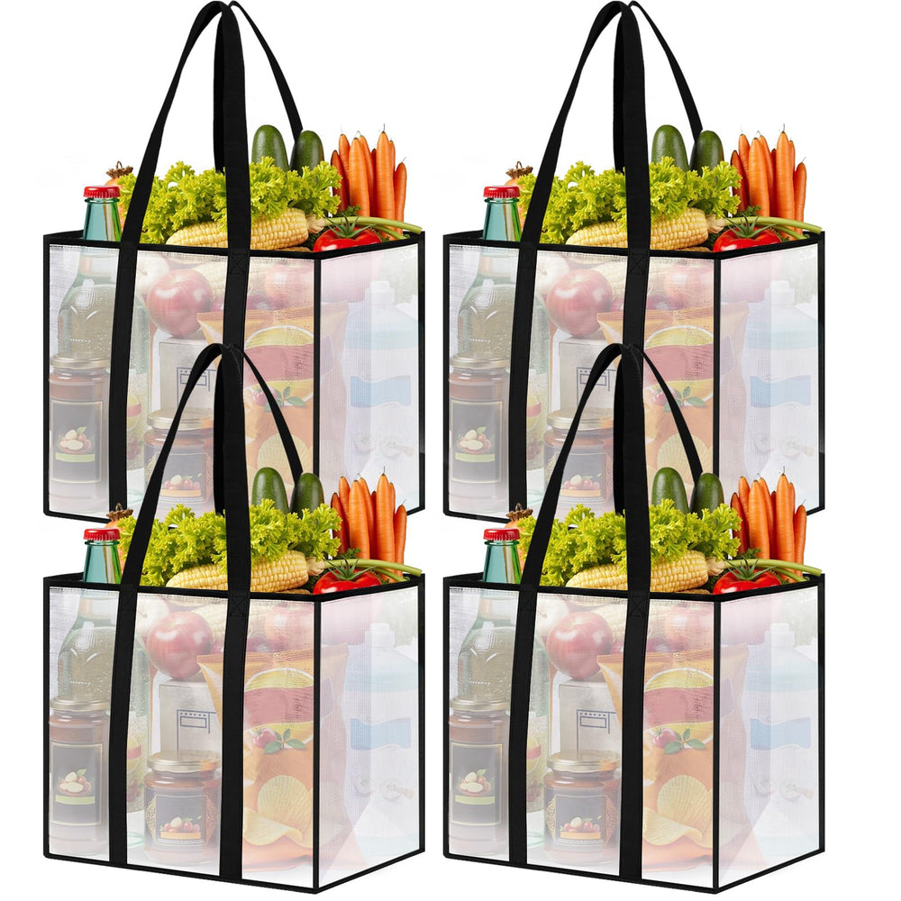 4 Pack Reusable Grocery Bags, Heavy-Duty Shopping Bags with Sturdy Handles, Water-Resistant & Foldable Organizer, Shopping Bags for Groceries, Market, Car Trunk, Multi-Purpose, 33L