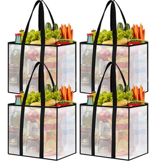 4 Pack Reusable Grocery Bags, Heavy-Duty Shopping Bags with Sturdy Handles, Water-Resistant & Foldable Organizer, Shopping Bags for Groceries, Market, Car Trunk, Multi-Purpose, 33L