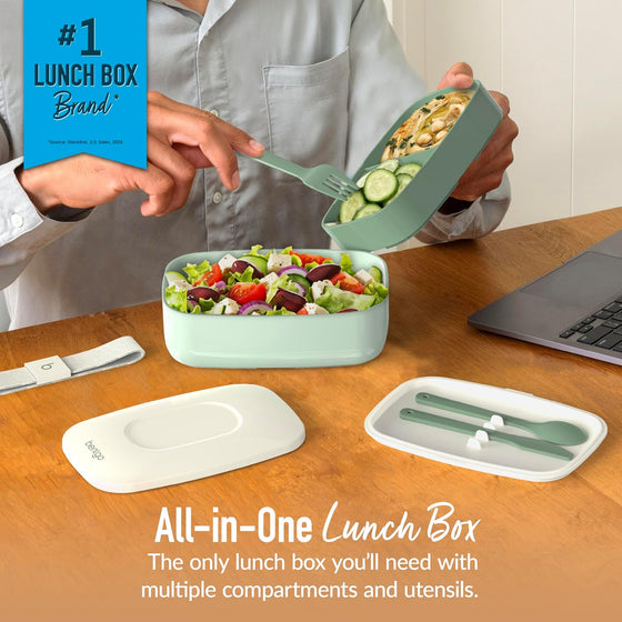Bentgo Classic - Adult Bento Box, Stackable 3-Compartment Lunch Box with Removable Utensil Set and Sealing Strap, BPA-Free, Food Container Ideal for Meal Prep, Work, and On the Go (Khaki Green) - hover image