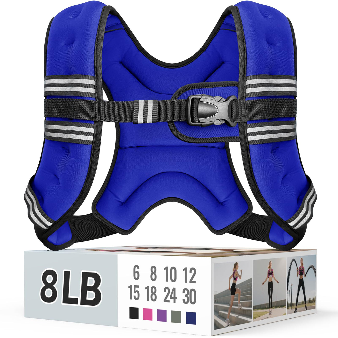 Zeerun Weighted Vest, 6lb/8lb/10lb/12lb/15lb/18lb/20lb/24lb/30lb for Men Women, Reflective Stripe Adjustable Buckle, Comfortable Durable Rucking Vest for Walking Running Strength Training