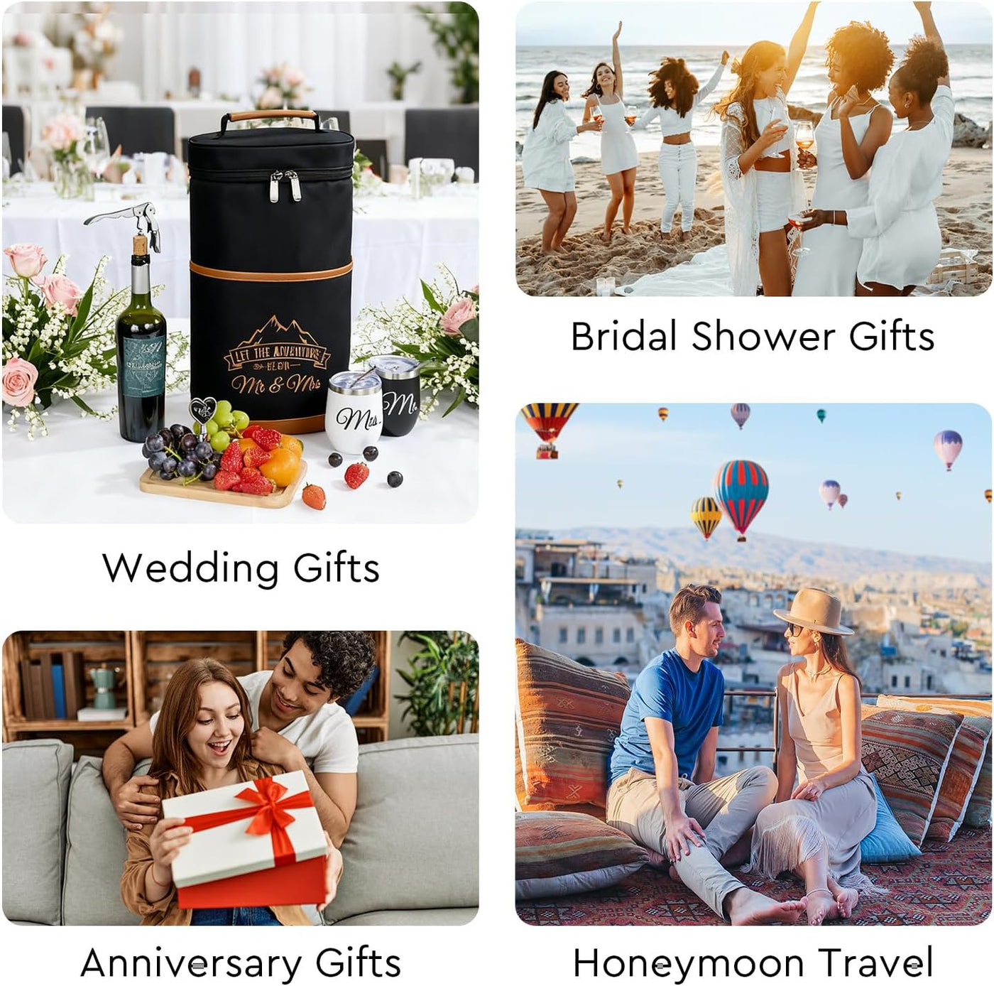 AW BRIDAL Mr and Mrs Gifts Bridal Shower Gifts His and Hers Gifts Wedding Gifts, Couple Engagement Gifts- Wine Gift Bag Wine Cooler Bag Insulated Wine Carrier Tote with Tumblers, Black C