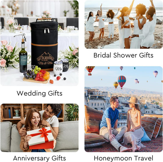 AW BRIDAL Mr and Mrs Gifts Bridal Shower Gifts His and Hers Gifts Wedding Gifts, Couple Engagement Gifts- Wine Gift Bag Wine Cooler Bag Insulated Wine Carrier Tote with Tumblers, Black C - hover image