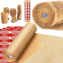 Honeycomb Packing Paper, MINHAO 15"x230' Eco Friendly Packing Paper for Moving Recyclable Honeycomb Paper Moving Supplies Bubble Paper Wrapping Protective Roll, With 36 Fragile Sticker Labels