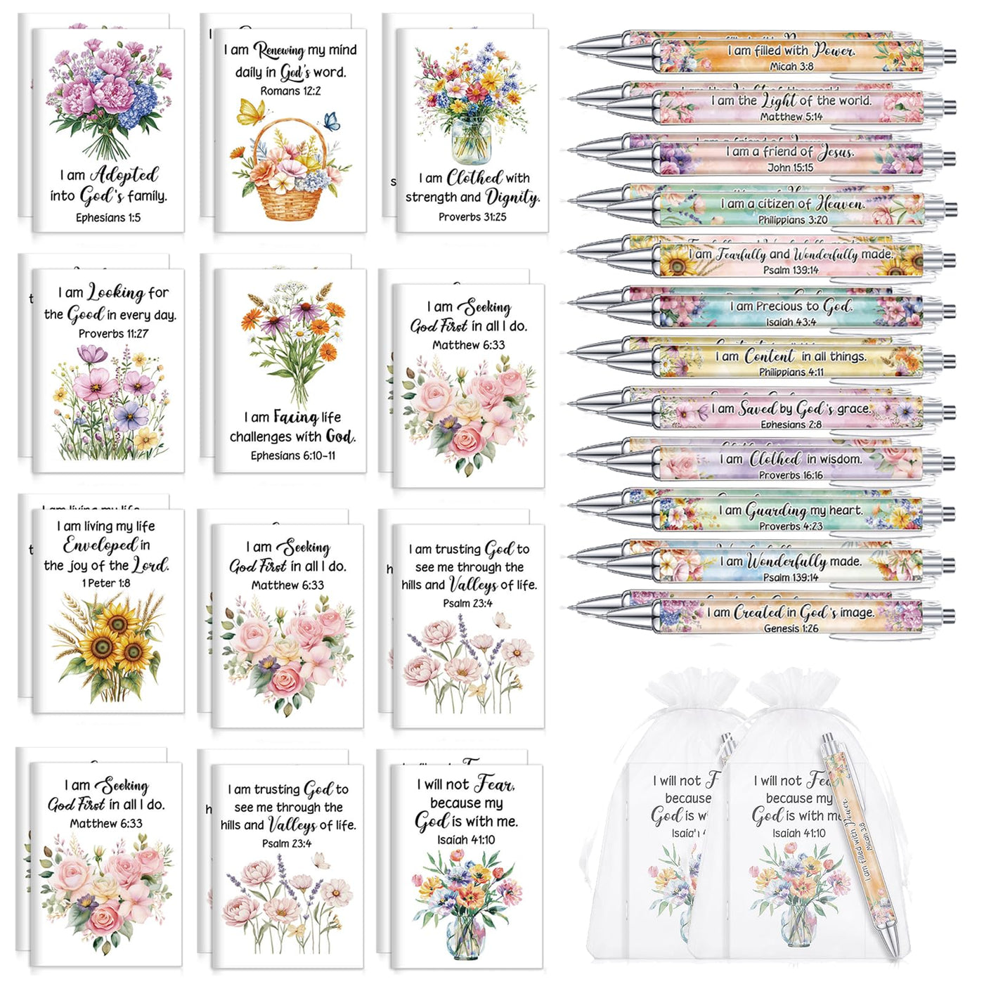 Mooliwe 24 Pcs Positive Affirmation Gift Set Gratitude Notebooks with Pens Small Bags Motivational Encouragement Notepads Daily Affirmations Journal for Women Stress Relief Self Care (Watercolor)