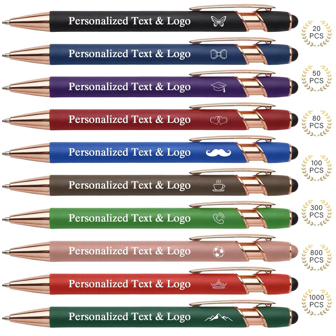 WNNNS Bulk Custom Pens Personalized with Name & Logo, Customized Engraved Pens, Black Ink Ballpoint with Stylus Tips, Office Employee Graduation Teacher Appreciation Gifts.