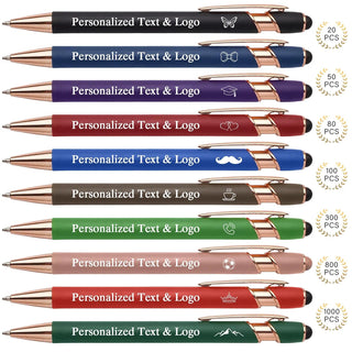 WNNNS Bulk Custom Pens Personalized with Name & Logo, Customized Engraved Pens, Black Ink Ballpoint with Stylus Tips, Office Employee Graduation Teacher Appreciation Gifts.