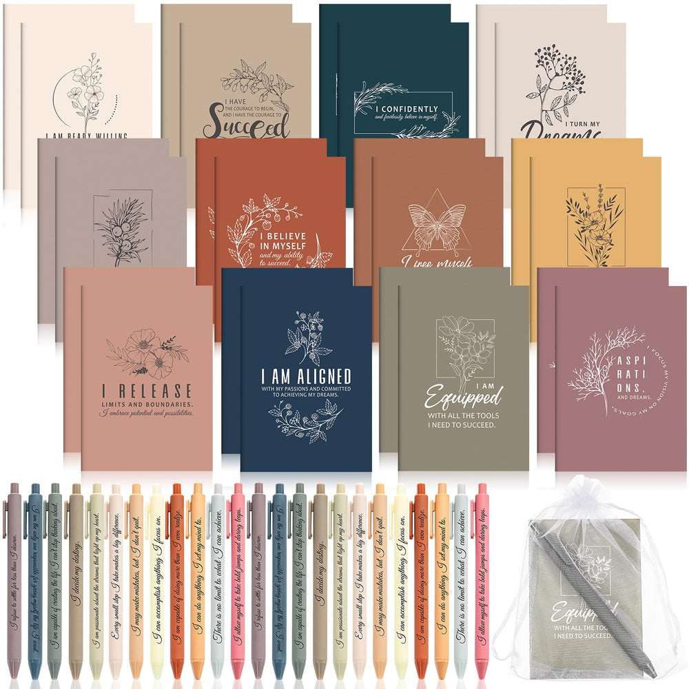 Mooliwe 24 Pcs Positive Affirmation Gift Set Gratitude Notebooks with Pens Small Bags Motivational Encouragement Notepads Daily Affirmations Journal for Women Stress Relief Self Care (Watercolor)