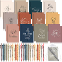 Mooliwe 24 Pcs Positive Affirmation Gift Set Gratitude Notebooks with Pens Small Bags Motivational Encouragement Notepads Daily Affirmations Journal for Women Stress Relief Self Care (Watercolor)