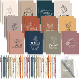 Mooliwe 24 Pcs Positive Affirmation Gift Set Gratitude Notebooks with Pens Small Bags Motivational Encouragement Notepads Daily Affirmations Journal for Women Stress Relief Self Care (Watercolor)