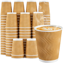 SIUQ 12 oz Coffee Cups - 150 Pack, Insulated Disposable Paper Cups 12 oz, Corrugated Ripple Wall Cups for Hot Beverage or Cold Drinks (Champagne)
