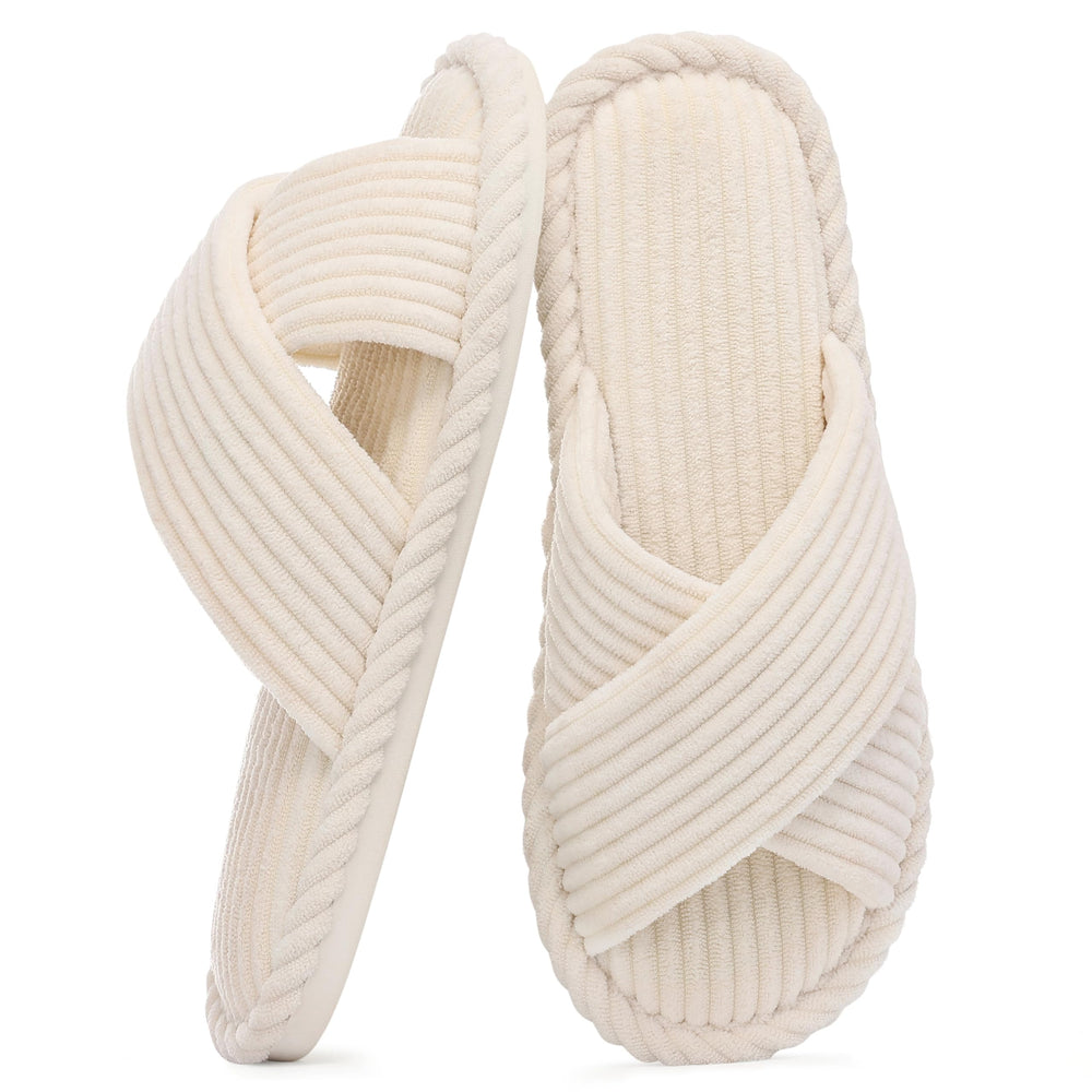 Evshine House Slippers for Women Memory Foam Bedroom Slippers Corduroy Open Toe Slides Shoes Indoor and Outdoor