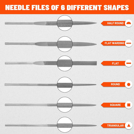 ValueMax 7PCS Interchangeable Needle File Set, Small File Set Includes Flat, Flat Warding, Round, Half-Round, Square, Triangular File and A Handle, Suitable for Shaping Metal, Wood, Jewelry, Plastic - hover image