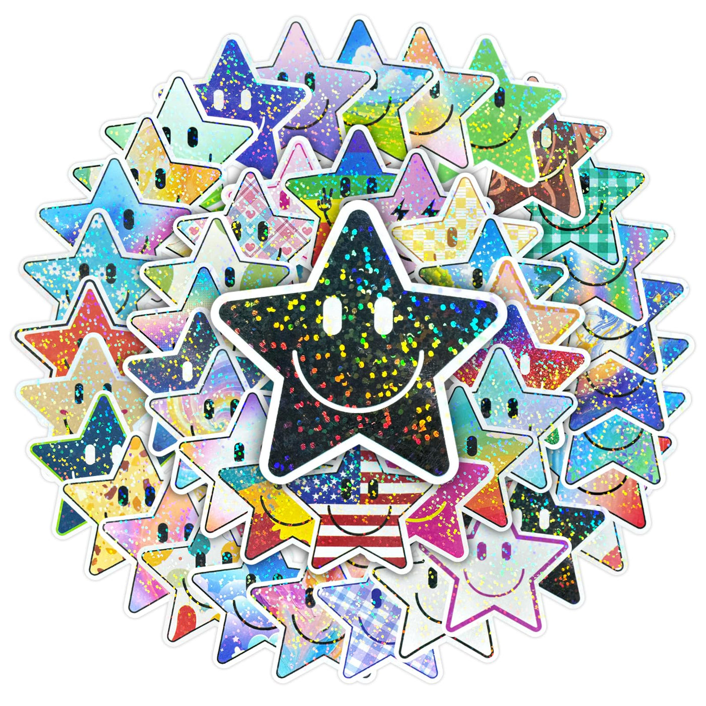50PCS Smiling Stickers, Cute Water Bottle Stickers for Kids, for Teaching Rewards, Notebooks, Stationery, Luggage, Cartoon PVC Happy Stickers