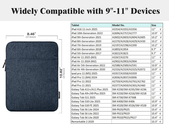 TiMOVO 9-11" Tablet Sleeve Bag for iPad 11-inch A16 2025, iPad 10.9"/10.2"| Air 11 Inch/5th/4th Gen. 10.9", Galaxy Tab A9+/A11Plus 11", Protective Bag Fit Smart Keyboard, Dusty Blue - hover image