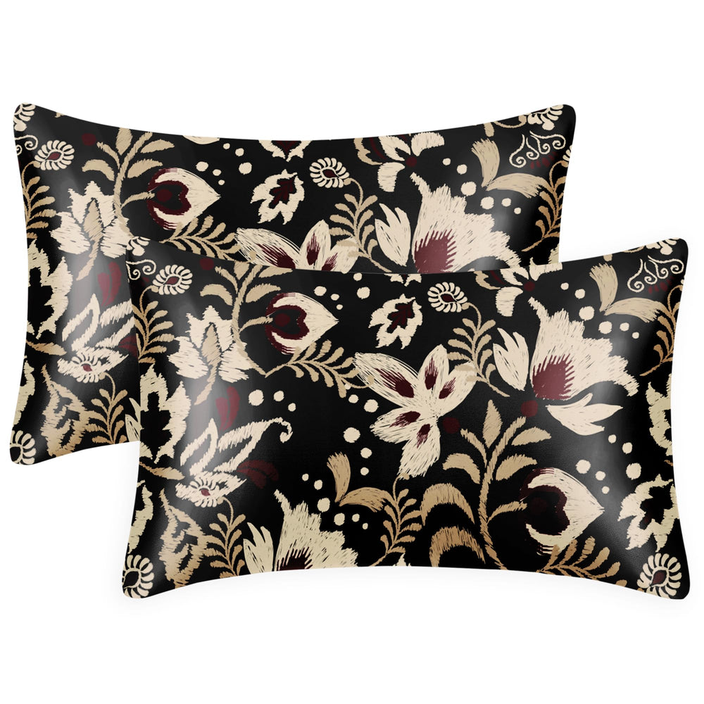 EXQ Home Silky Satin Pillowcase for Hair and Skin,Printed Pillow Cases Standard Size Set of 2 Satin Pillow Case 2 Pack with Envelope Closure(Ink Leaf, 20x26)