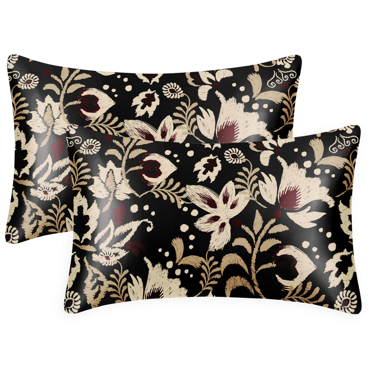 EXQ Home Silky Satin Pillowcase for Hair and Skin,Printed Pillow Cases Standard Size Set of 2 Satin Pillow Case 2 Pack with Envelope Closure(Ink Leaf, 20x26)