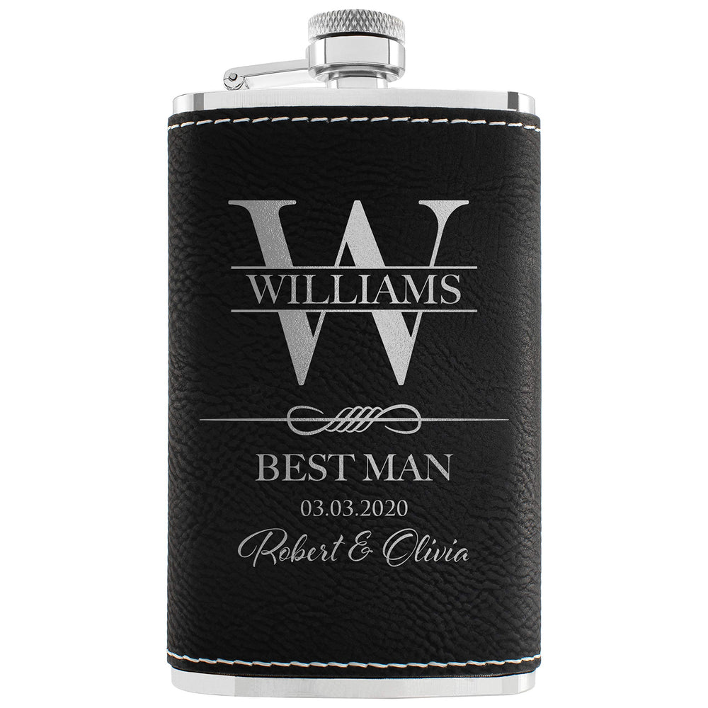 Personalized Hip Flasks Set of 6 - Engraved Leatherette 6 Oz, Best Man & Groomsmen Proposal Gifts, Wedding Party Favors - Chestnut #4