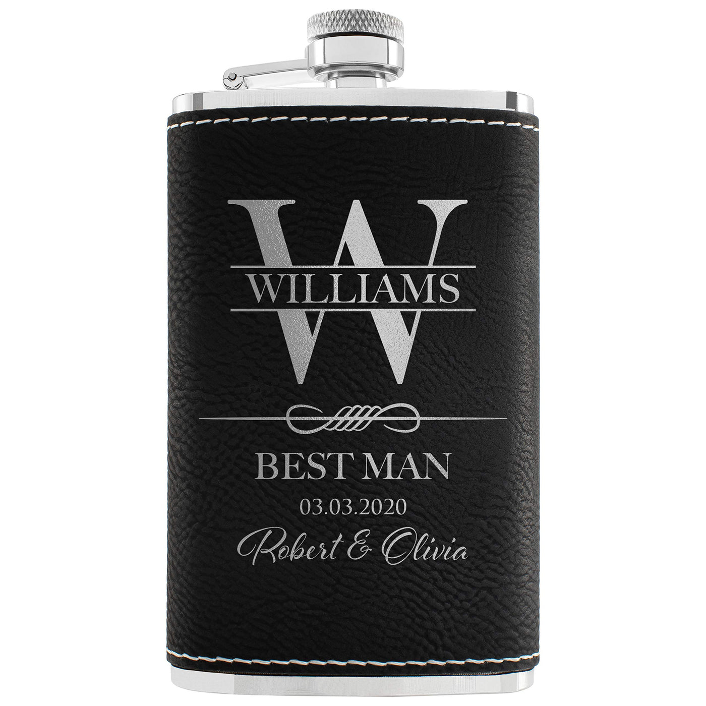 Personalized Hip Flasks Set of 6 - Engraved Leatherette 6 Oz, Best Man & Groomsmen Proposal Gifts, Wedding Party Favors - Chestnut #4