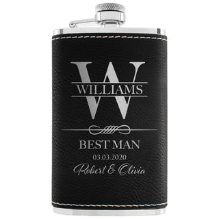 Personalized Hip Flasks Set of 6 - Engraved Leatherette 6 Oz, Best Man & Groomsmen Proposal Gifts, Wedding Party Favors - Chestnut #4