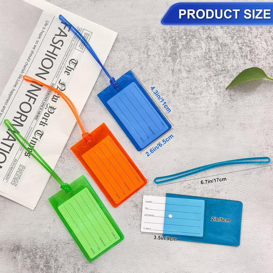 Mziart 12 Pack Luggage Tags for Suitcases, PVC Travel Luggage Tag Cruise Bag Tags for Luggage Identifiers Colorful Baggage Name ID Labels with Loops & 6 Additional Cards - hover image