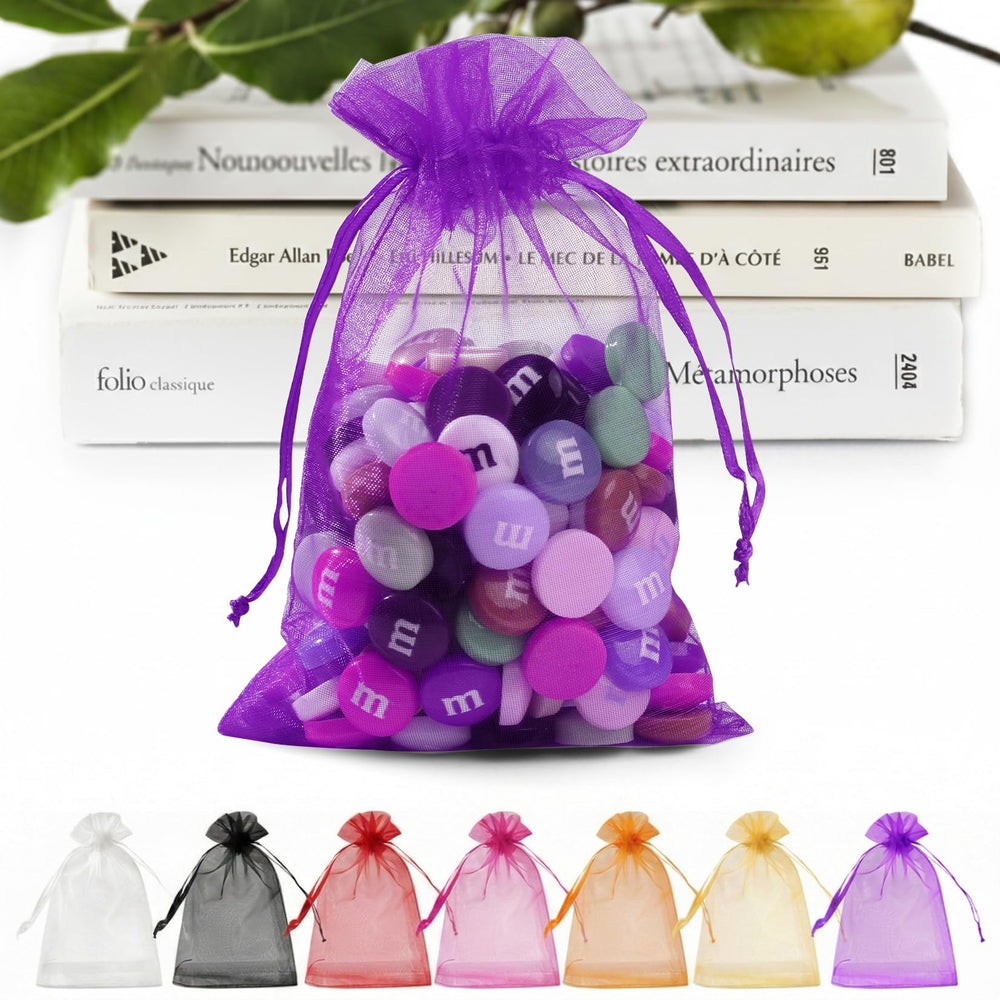 ANZNKU 50 Pack Organza Bags 5 x 7 in White Small Mesh Gift Bags Bulk Drawstring for Wedding Party Favors, Little Goodie Bag for Candy Jewelry Soap Makeup, Treat Sachet Pouch for Baby Shower Graduation