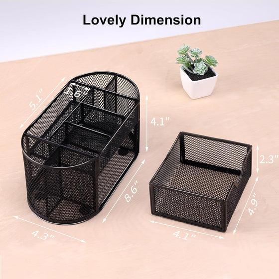 EOOUT Desk Organizer, Pencil Holder for Desk, Mesh Office Desk Accessories with 8 Compartments and 1 Drawer Stationery Holder School Supplies - hover image