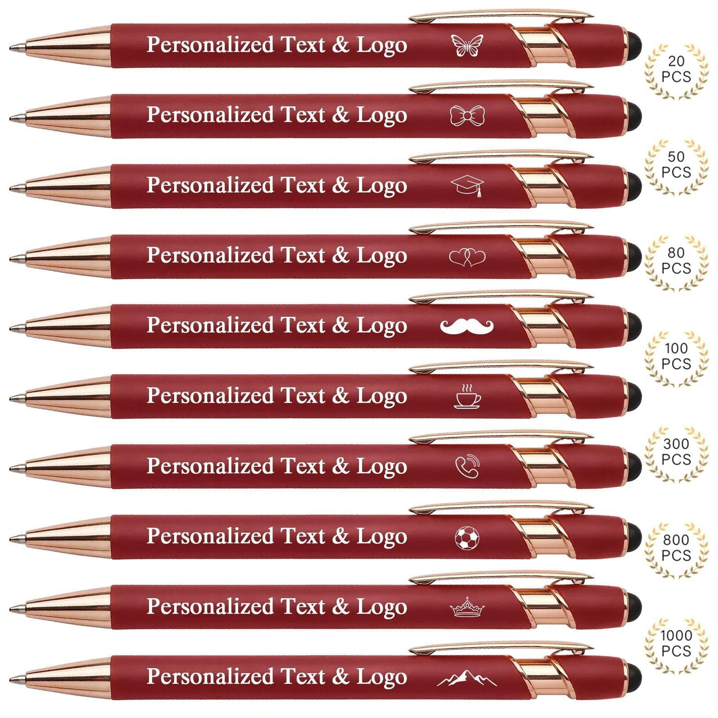 WNNNS Bulk Custom Pens Personalized with Name & Logo, Customized Engraved Pens, Black Ink Ballpoint with Stylus Tips, Office Employee Graduation Teacher Appreciation Gifts.
