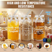 6Pcs Thank You Gifts Glass Cups with Lids and Straws 16oz Employee Appreciation Drinking Glasses Cups Thank You Iced Coffee Cup Tumbler Gifts for Employee Staff Coworkers Teachers Nurse