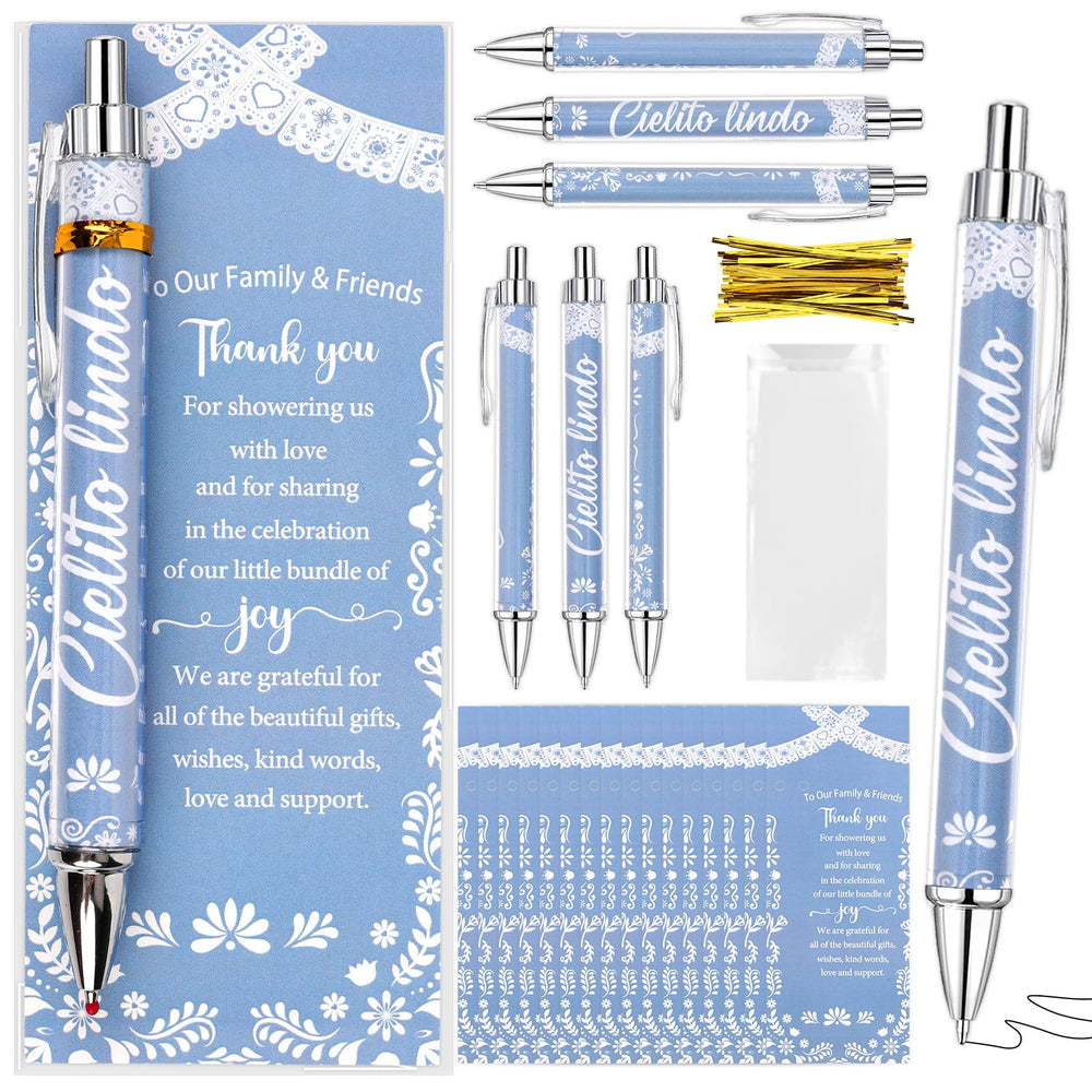 Serencatcher 30 Sets Mexican Talavera Terracotta Birthday Party Favor Pens, Guest Gift Ballpoint Pens with Thank You Cards, OPP Bags and Twist Ties, Fiesta Theme Birthday Party Supplies
