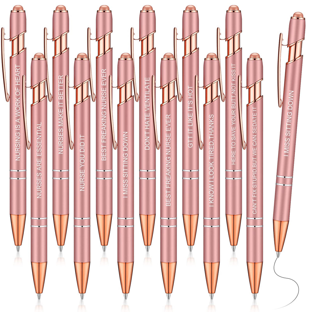 Zonon 12 Pcs Inspirational Pens Gift Set Funny Ballpoint Pen with Stylus Tip Motivational Graduation Gifts Bulk for Teacher Coworkers Nurse School Office Supplies(Morandi,Boss Lady)