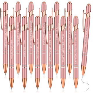 Zonon 12 Pcs Inspirational Pens Gift Set Funny Ballpoint Pen with Stylus Tip Motivational Graduation Gifts Bulk for Teacher Coworkers Nurse School Office Supplies(Morandi,Boss Lady)