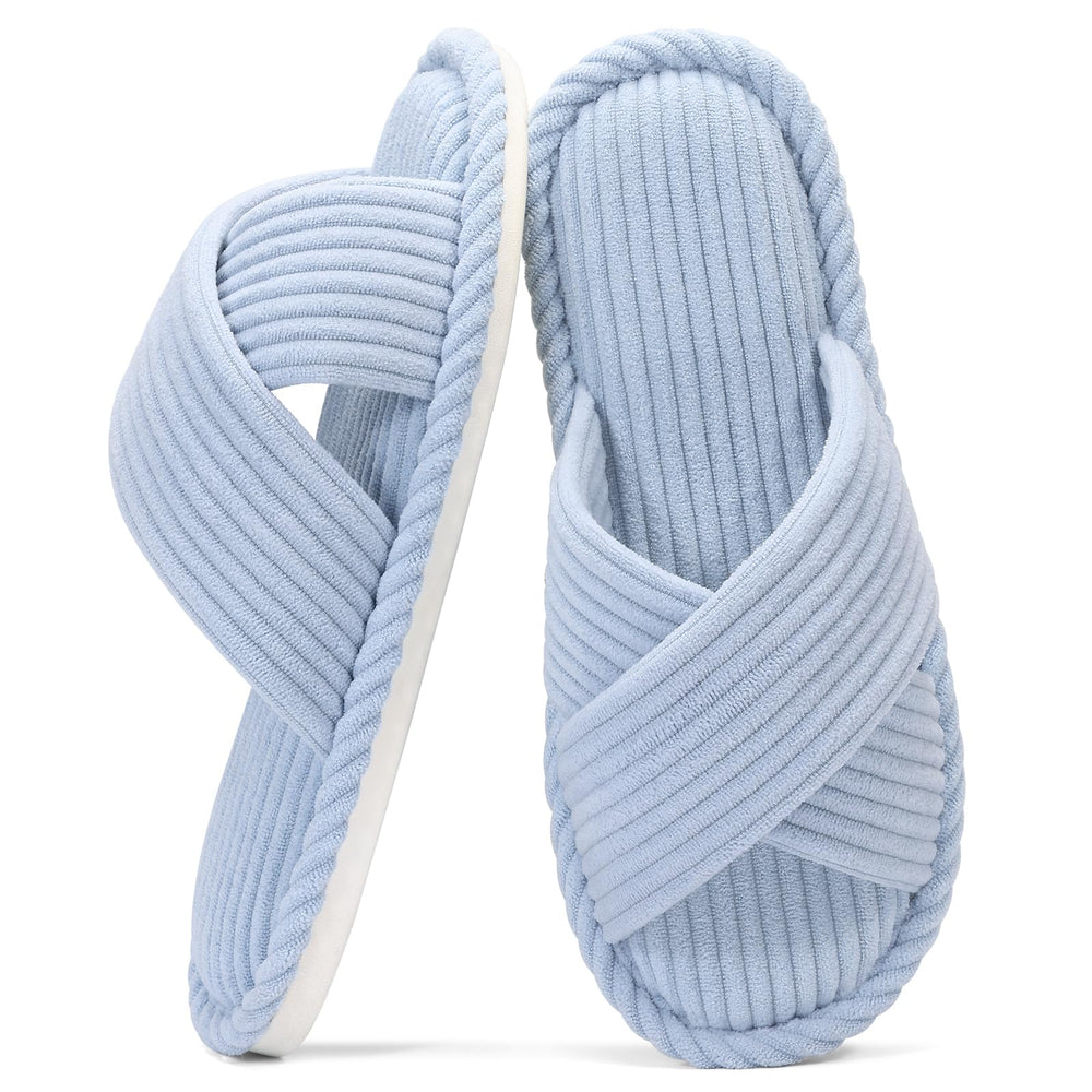 Evshine House Slippers for Women Memory Foam Bedroom Slippers Corduroy Open Toe Slides Shoes Indoor and Outdoor