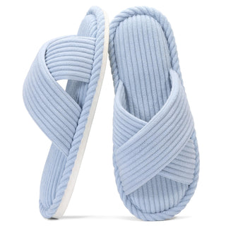 Evshine House Slippers for Women Memory Foam Bedroom Slippers Corduroy Open Toe Slides Shoes Indoor and Outdoor