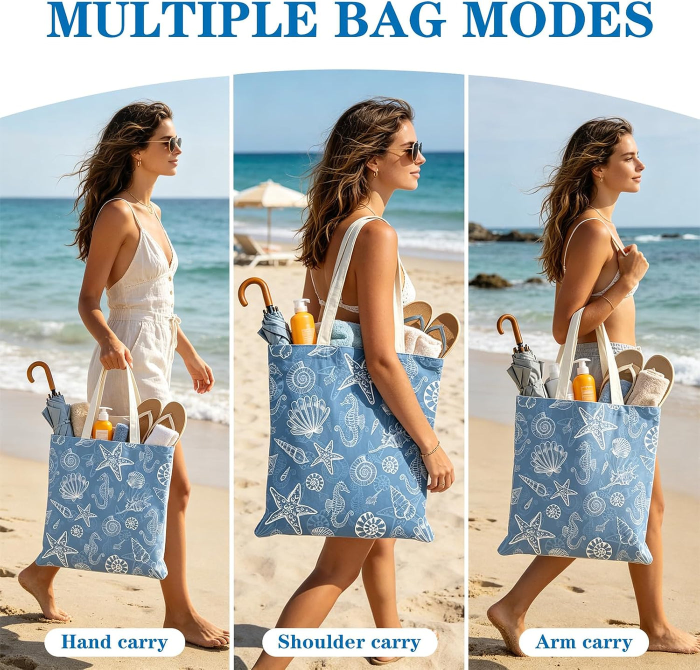 IANFEPH 6Pcs Coastal Canvas Tote Bags, Blue Bow Seashell Reusable Grocery Bag for Women Summer Beach Bag Gift for Bridal Shower Bachelorette Nautical Birthday Party Favors, 15.7 x 13.8 Inch