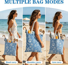 IANFEPH 6Pcs Coastal Canvas Tote Bags, Blue Bow Seashell Reusable Grocery Bag for Women Summer Beach Bag Gift for Bridal Shower Bachelorette Nautical Birthday Party Favors, 15.7 x 13.8 Inch