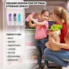 Bulk Set of 4 10oz Multicolor Water Bottles for Kids and Adults - Leak Proof With Carry Strap - Square Reusable for Juice, Drinks - BPA-Free Dishwasher-Safe
