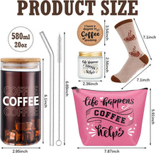 Dandat 5 Pieces Coffee Lovers Gifts Set 20 oz Iced Drink Cups with Lids and Straws Round Cork Coaster, Socks, Makeup Bag, Candle Jar Coffee Gift Basket for Men Women