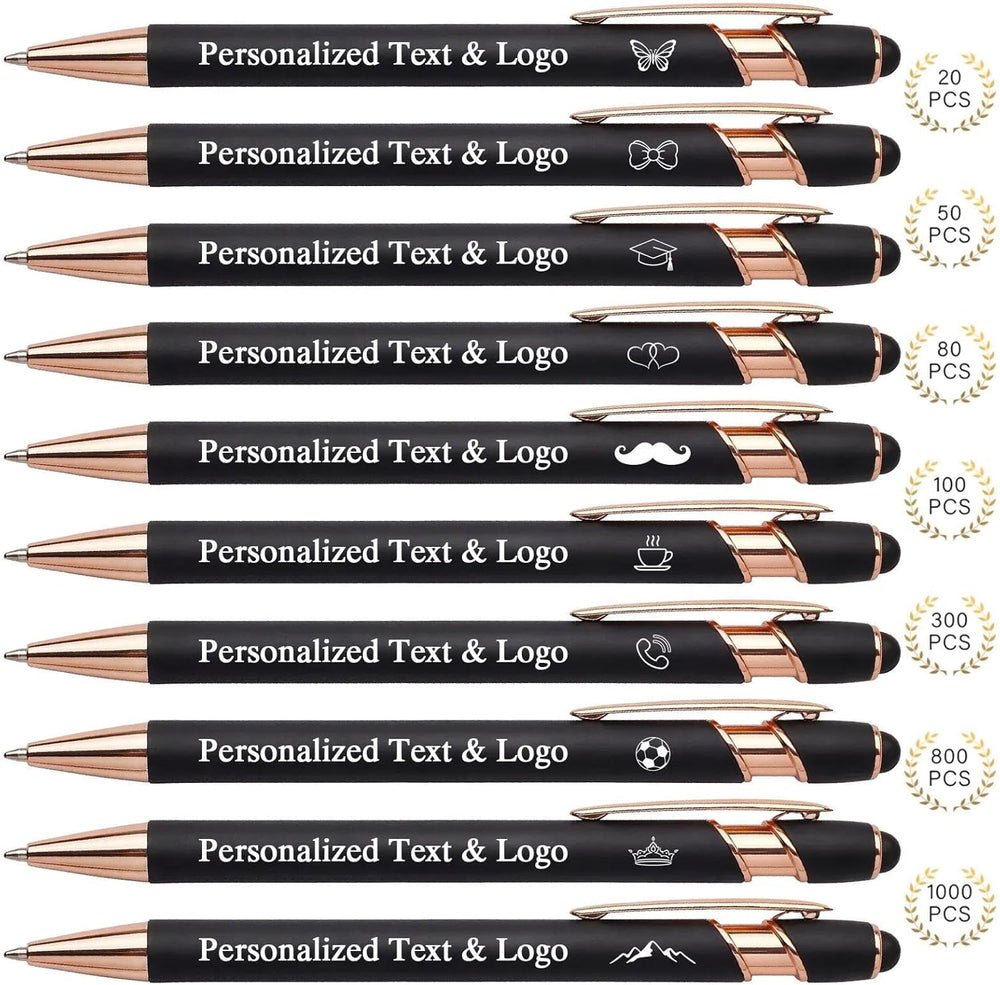 WNNNS Bulk Custom Pens Personalized with Name & Logo, Customized Engraved Pens, Black Ink Ballpoint with Stylus Tips, Office Employee Graduation Teacher Appreciation Gifts.