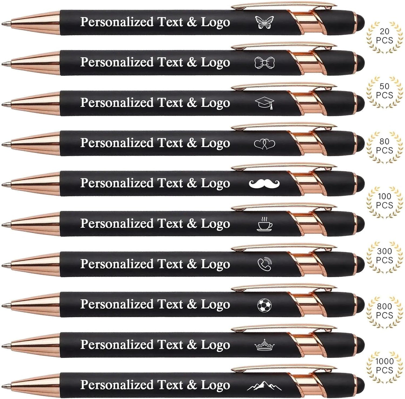 WNNNS Bulk Custom Pens Personalized with Name & Logo, Customized Engraved Pens, Black Ink Ballpoint with Stylus Tips, Office Employee Graduation Teacher Appreciation Gifts.