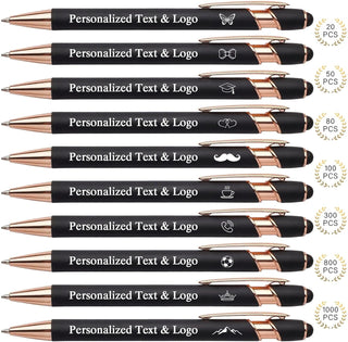 WNNNS Bulk Custom Pens Personalized with Name & Logo, Customized Engraved Pens, Black Ink Ballpoint with Stylus Tips, Office Employee Graduation Teacher Appreciation Gifts.